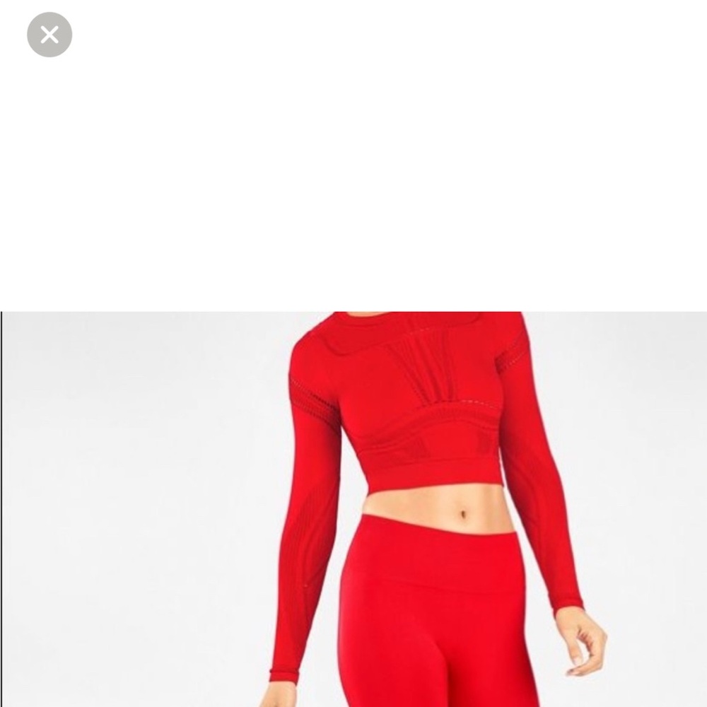 Fabletics Red Fitted Long Sleeve Crop Top